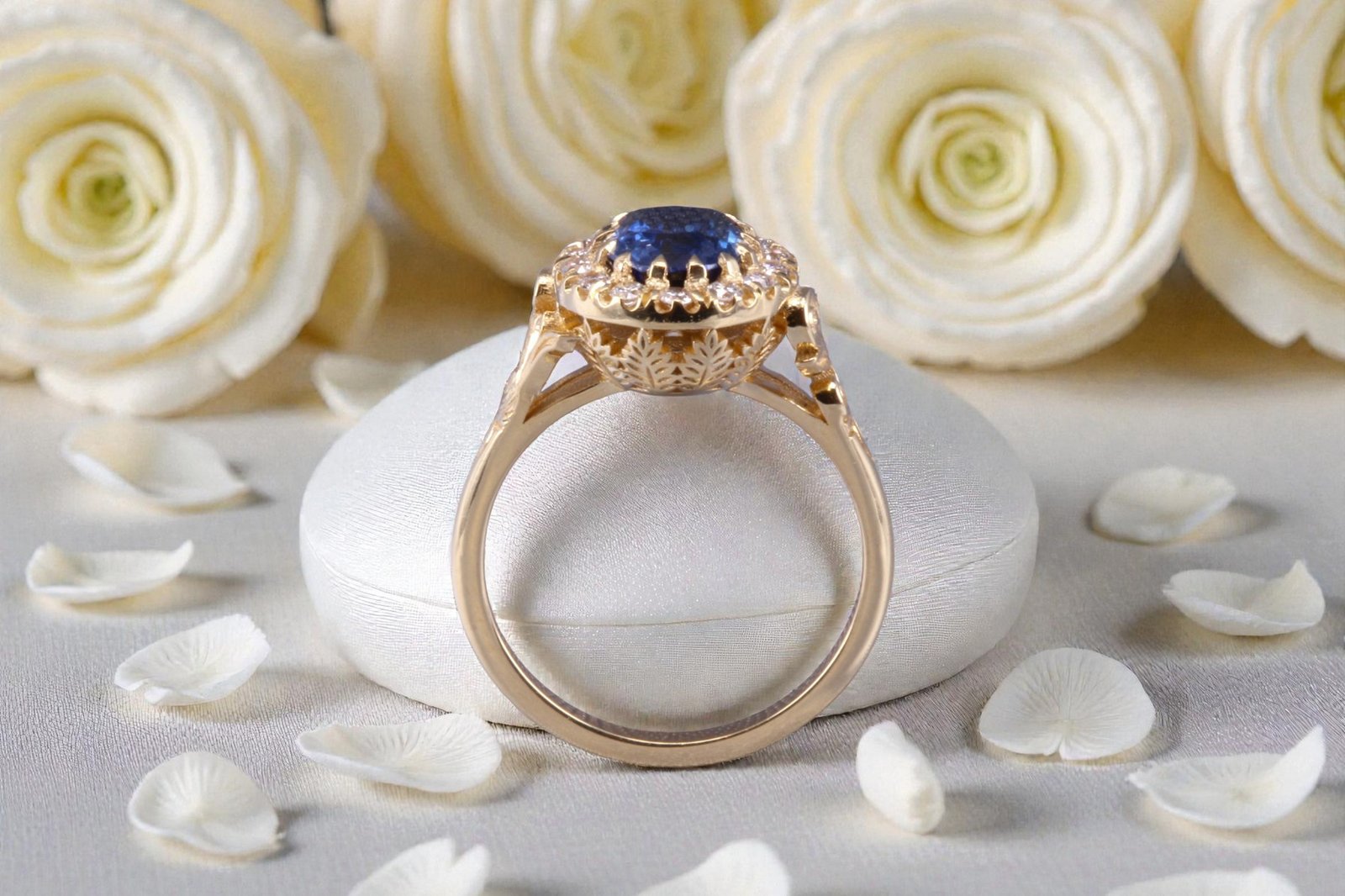 Handcrafted natural sapphire engagement ring for couples in Rancho Santa Fe